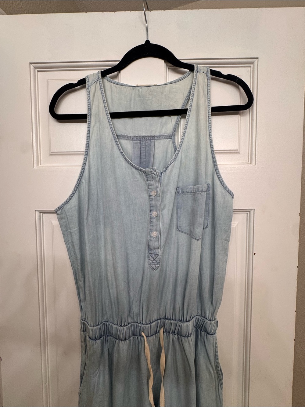 Aaron & Amber Sky Chambray Jumpsuit Light Blue Size L